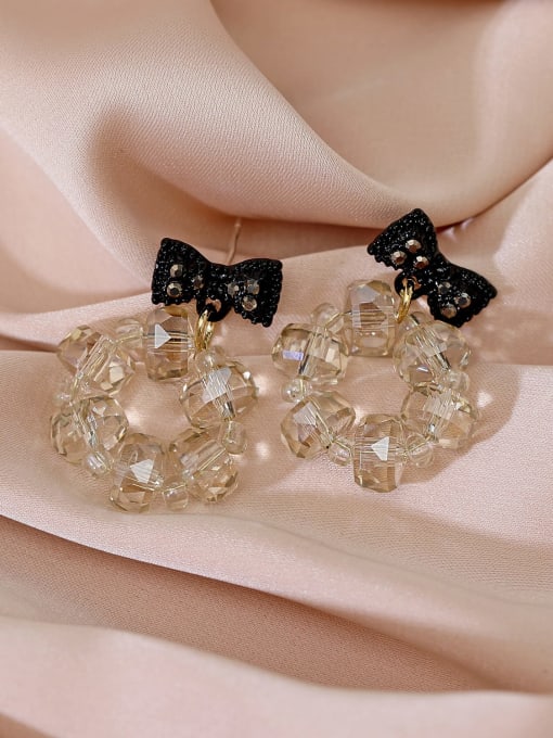 Champagne crystal beads Brass Acrylic Bowknot Vintage Drop Earring