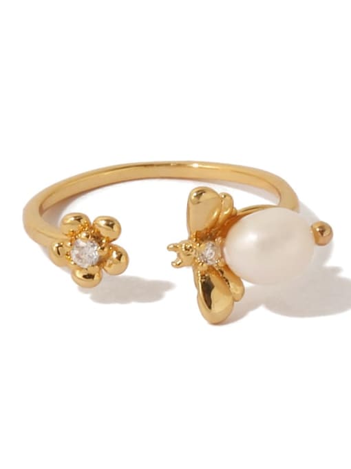 ACCA Brass Imitation Pearl Flower Vintage Band Ring 4