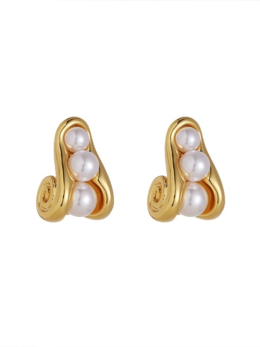 golden Brass Imitation Pearl Geometric Dainty Stud Earring