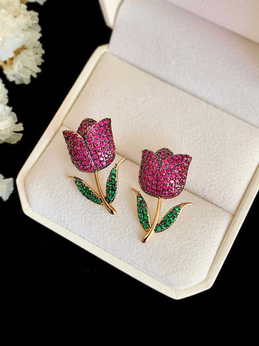 SUUTO Brass Cubic Zirconia Flower Vintage Stud Earring 1