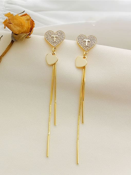 HYACINTH Copper Heart  Cubic Zirconia Tassel Dainty Threader Trend Korean Fashion Earring 0