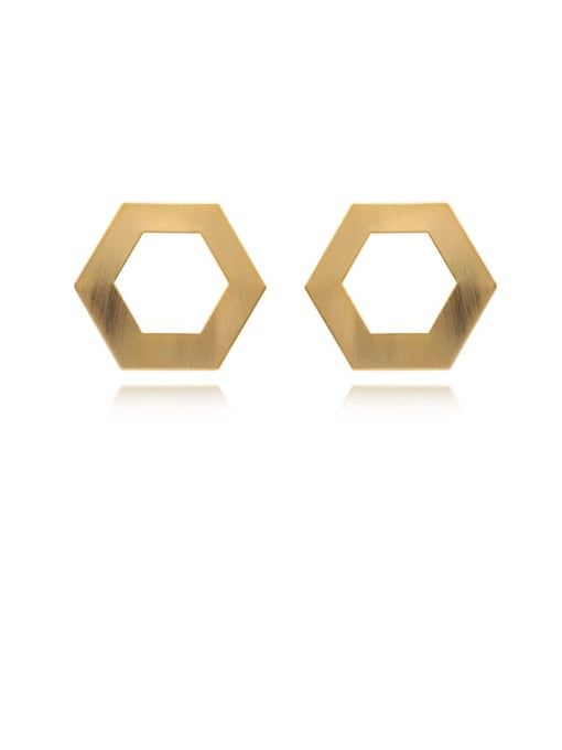 18K  gold Copper Hollow Hexagon Minimalist Stud Trend Korean Fashion Earring