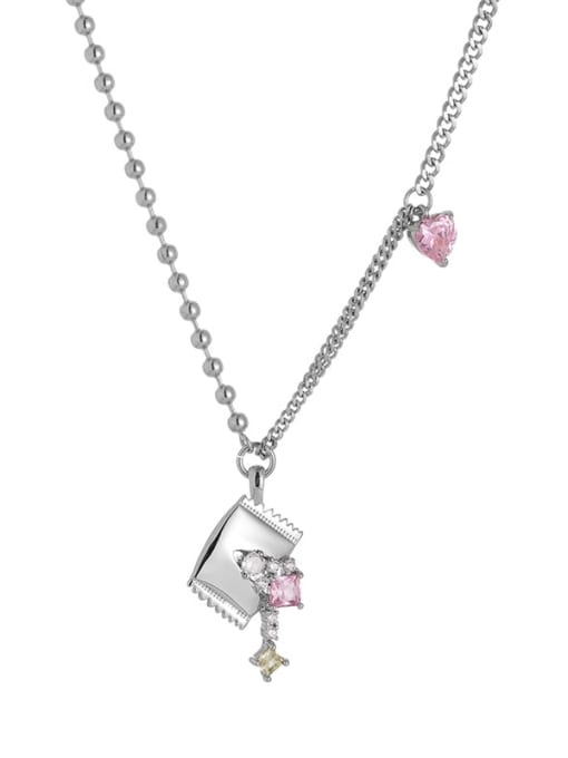 TINGS Brass Cubic Zirconia Pink Heart Dainty Necklace 2