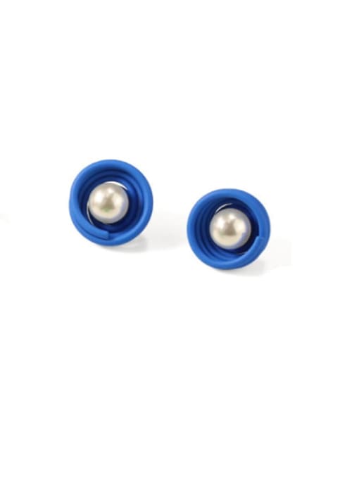blue Alloy Imitation Pearl Enamel Geometric Cute Stud Earring