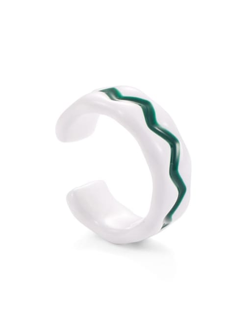 Green white stripe Brass Enamel Geometric Minimalist Band Ring