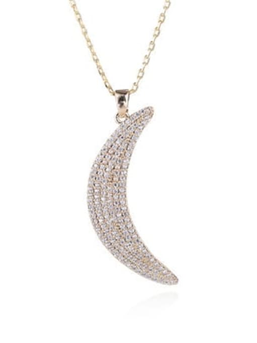 Champagne gold Brass Cubic Zirconia Moon Minimalist Necklace
