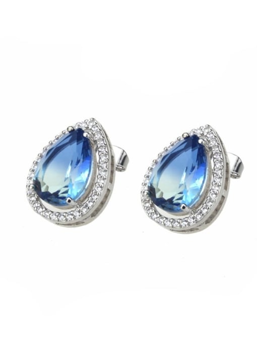 Blue white gradient Brass Water Drop Cubic Zirconia  Luxury Stud Earring