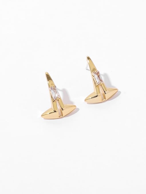 golden Brass Cubic Zirconia Triangle Minimalist Stud Earring