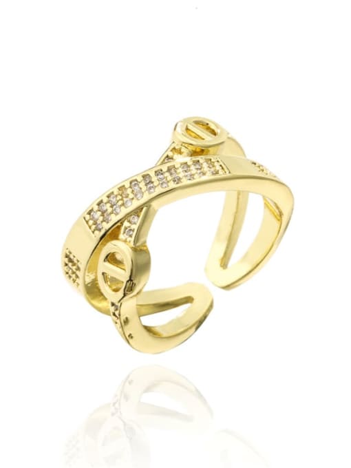 AOG Brass Cubic Zirconia Cross Vintage Band Ring