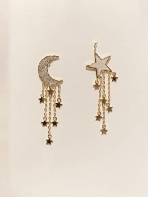 ZRUI Brass Shell Moon Star  Tassel Vintage Drop Earring 0