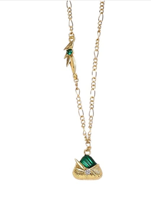Gold leaf Zongzi necklace Brass Enamel Irregular Cute Necklace