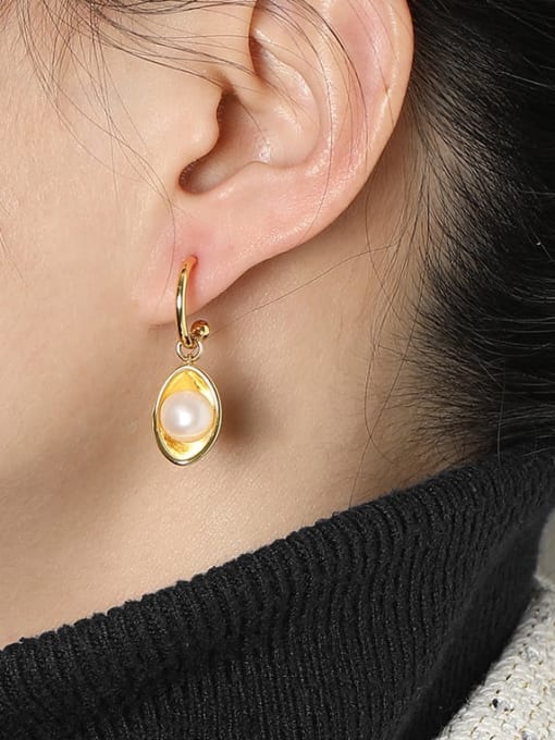 HYACINTH Brass Imitation Pearl Geometric Vintage Drop Earring 3