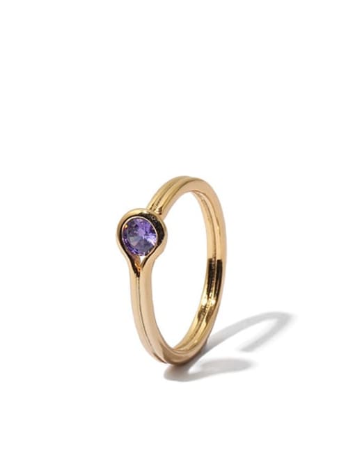 Light violet zircon ring Brass Rhinestone Geometric Minimalist Band Ring