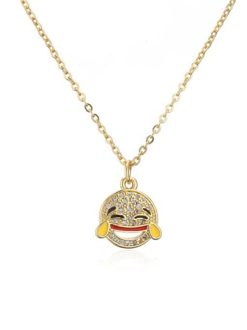 21098 Brass Cubic Zirconia  Vintage Enamel Smiley Pendant Necklace