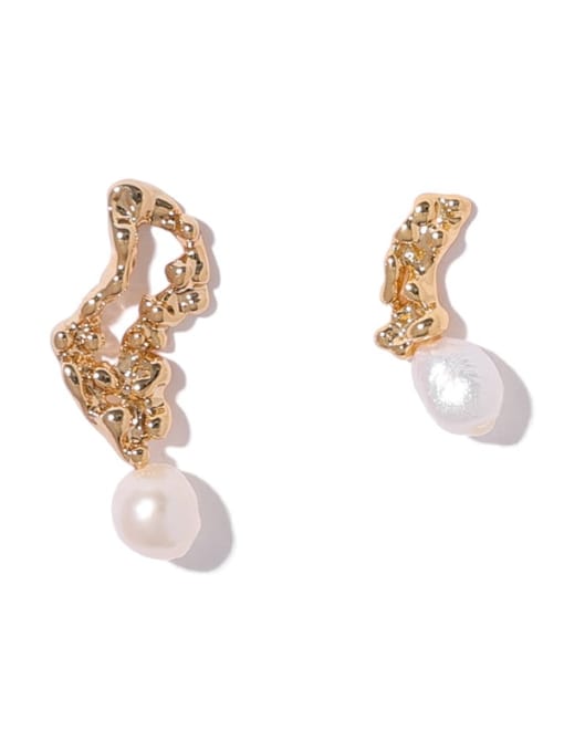 Five Color Brass Imitation Pearl asymmetrical Geometric Vintage Stud Earring 0