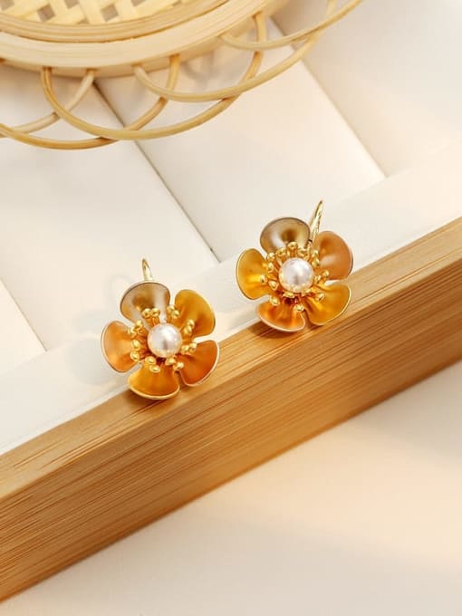 HYACINTH Copper Imitation Pearl Flower Ethnic Stud Trend Korean Fashion Earring 1