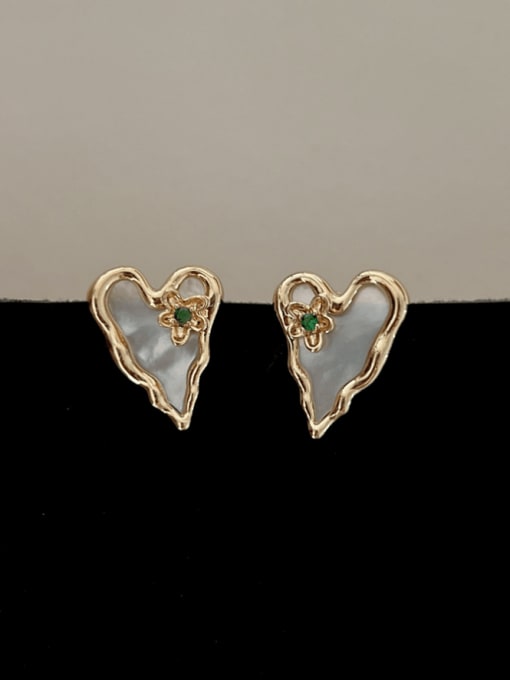 Gold Plated Shell Heart Earrings Brass Enamel Heart Minimalist Stud Earring