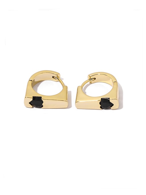 Black zircon Brass Cubic Zirconia Geometric Vintage Huggie Earring
