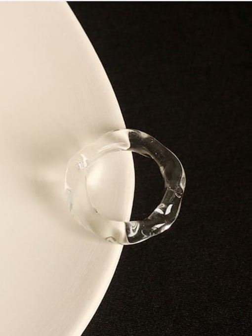 ACCA Transparent Glass White Round Minimalist Band Ring 4