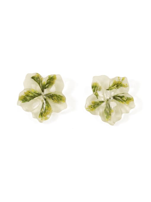 Green leaf ear clip Alloy Enamel Flower Cute Stud Earring