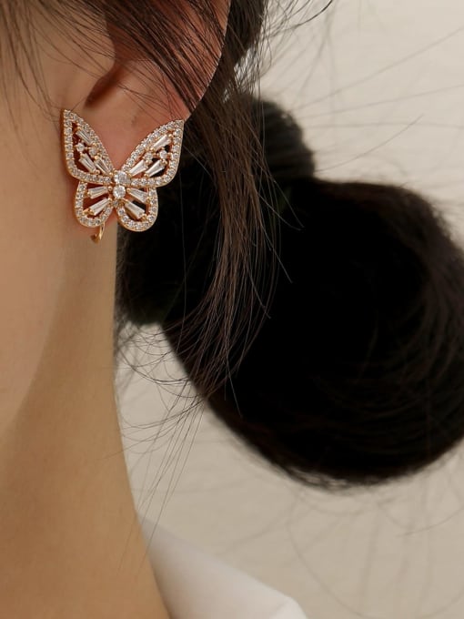 HYACINTH Brass Cubic Zirconia Butterfly Vintage Clip Trend Korean Fashion Earring 2