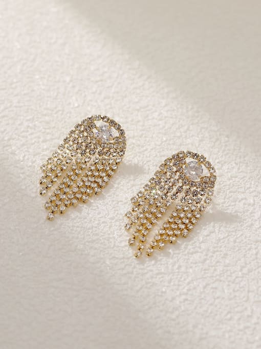 14k Gold Brass Cubic Zirconia Tassel Vintage Drop Earring