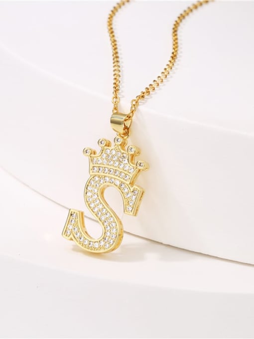 AOG Brass Cubic Zirconia Crown Vintage Letter Pendant Necklace 2