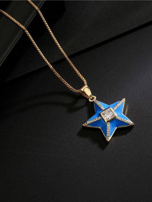 AOG Brass Rhinestone Enamel Star Ethnic Five-pointed star Pedant Necklace 1