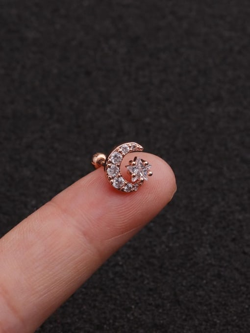 rose gold（Single） Brass Cubic Zirconia Star Minimalist Stud Earring