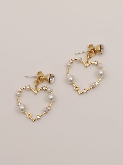 HYACINTH Brass Imitation Pearl Heart Vintage Drop Trend Korean Fashion Earring 3