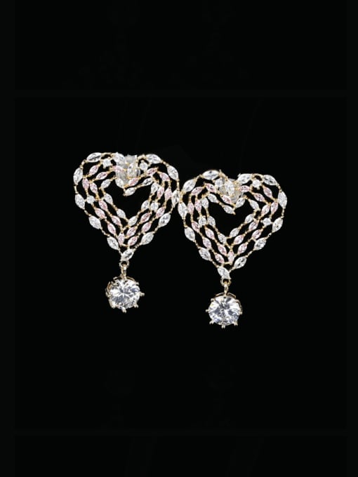 Pink love long Brass Cubic Zirconia Heart Luxury Love Long  Cluster Earring