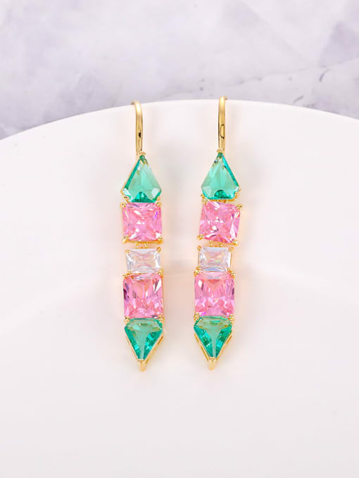 Pink Green Brass Cubic Zirconia Geometric Luxury Drop Earring