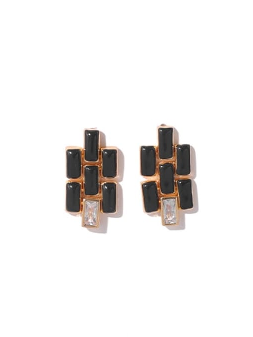 Black oil dripping Earrings Brass Enamel Geometric Hip Hop Stud Earring
