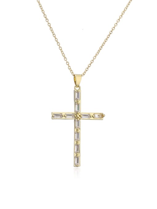 21321 Brass Cubic Zirconia Cross Ethnic Regligious Necklace