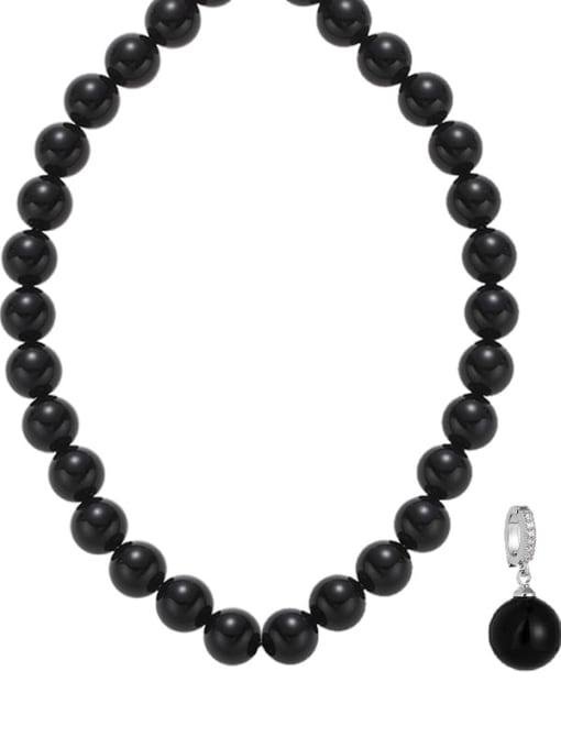 Black agate 10MM white gold buckle Brass Imitation Pearl Geometric Vintage Beaded Necklace