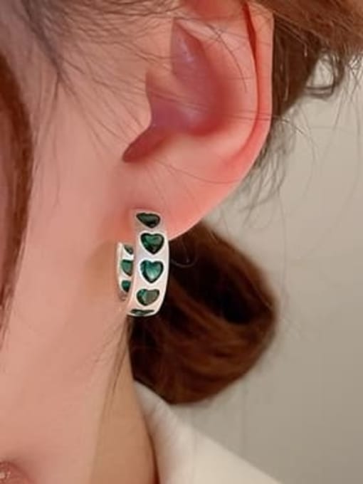 green ED00470 Brass Cubic Zirconia Heart Minimalist Huggie Earring
