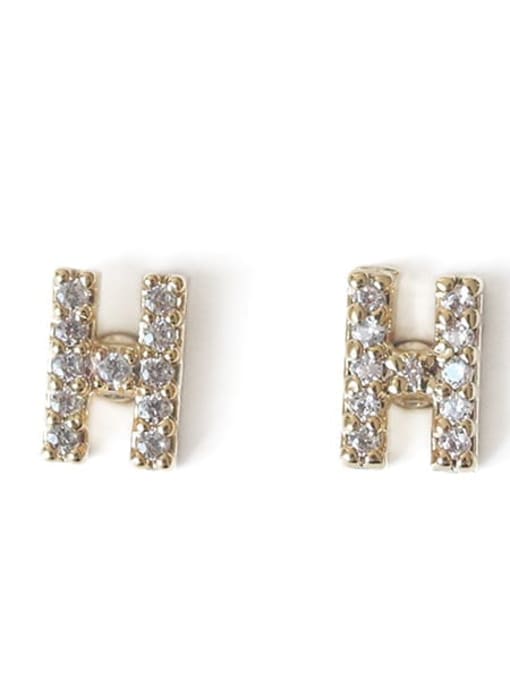 H Brass Cubic Zirconia Letter Minimalist Stud Earring