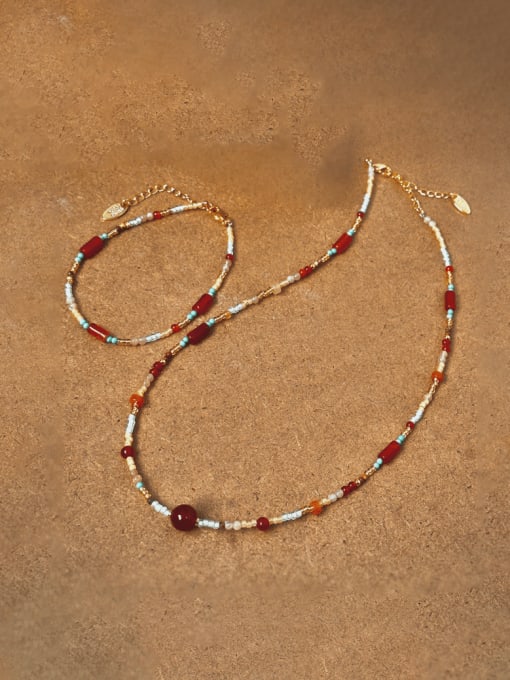 ACCA Brass Natural Stone Ethnic Irregular Bracelet and Necklace Set