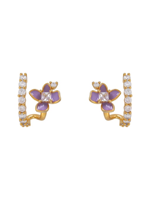 16k gold Brass Cubic Zirconia Enamel Flower Minimalist Stud Earring