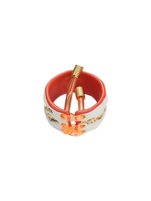 (waiting for delivery) Orange bandage Brass Enamel Geometric Bohemia Band Ring