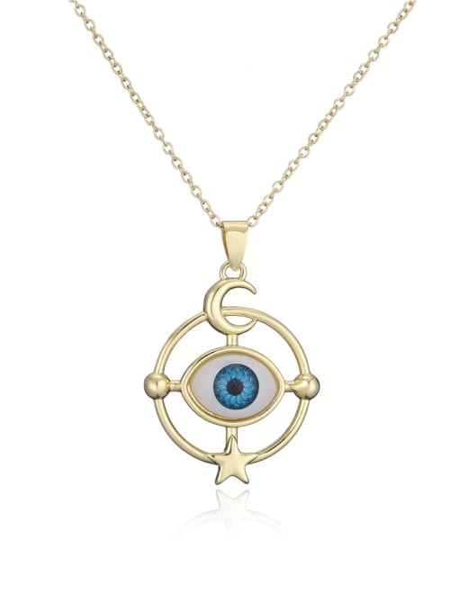 21308 Brass Rhinestone Enamel Evil Eye Vintage Geometric  Pendant Necklace