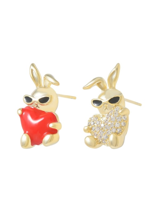 YOUH Brass Cubic Zirconia Enamel Rabbit Cute Stud Earring 0