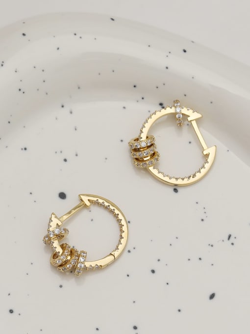 14K gold Brass Cubic Zirconia Geometric Vintage Huggie Earring