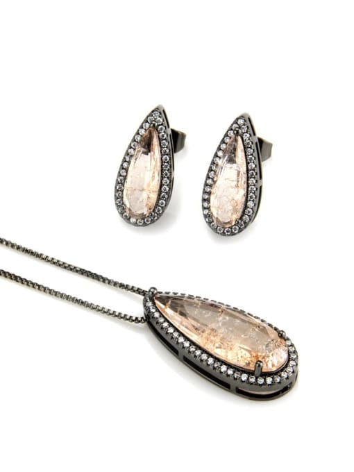 Black zircon plating Brass Luxury Water Drop Cubic Zirconia Earring and Necklace Set