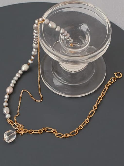 ACCA Brass Freshwater Pearl Geometric Vintage Multi Strand Necklace 0