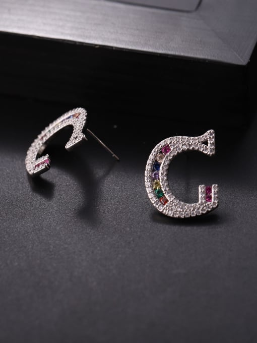 Color zircon G Brass Cubic Zirconia Letter Minimalist Stud Earring