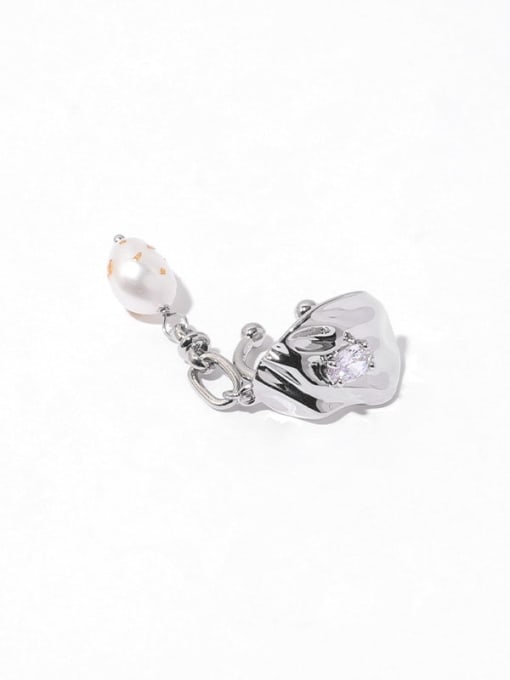 Pearl Earbone clip(Single-Only-One) Brass Cubic Zirconia Hook Hip Hop Single Earring(Single-Only-One)