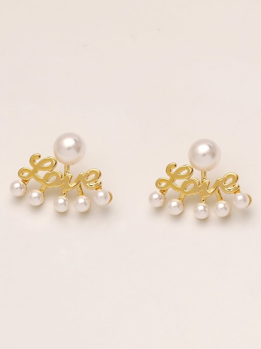 HYACINTH Brass Imitation Pearl Letter Minimalist Stud Trend Korean Fashion Earring 1