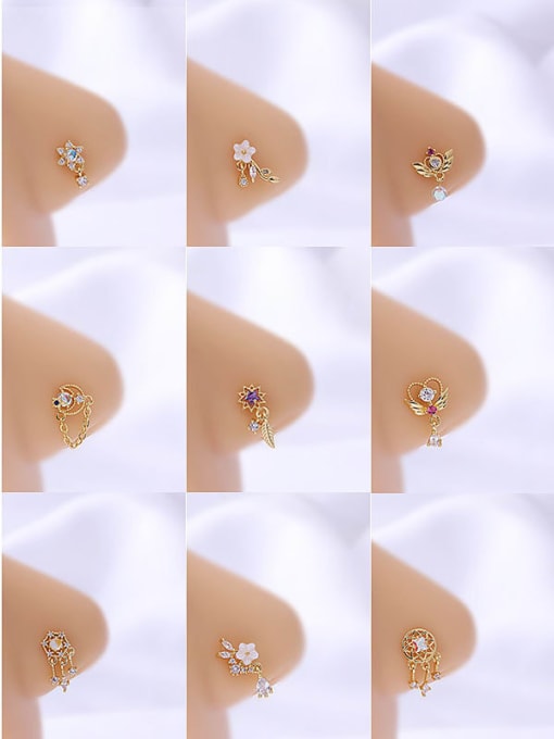 HISON Brass Cubic Zirconia Flower Hip Hop Nose Studs 2