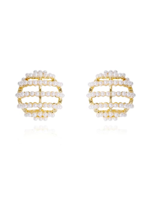 HYACINTH Brass Imitation Pearl Round Minimalist Stud Trend Korean Fashion Earring 0